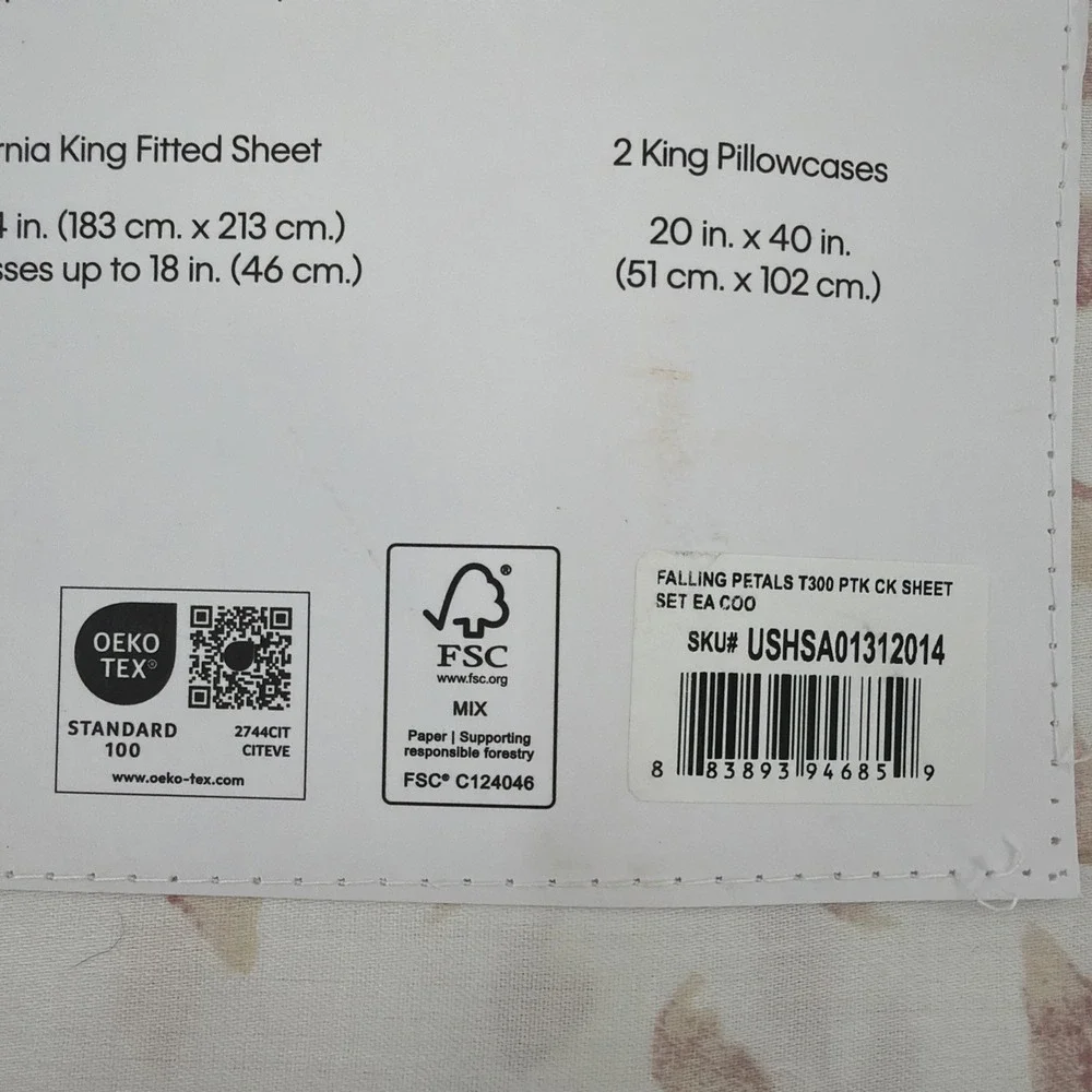 Calvin Klein Sheet Set California King Floral Cream Sateen Weave 300TC Cotton